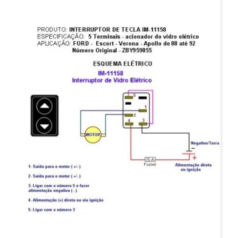 Interruptor Vidro Eletrico (simples) Marilia