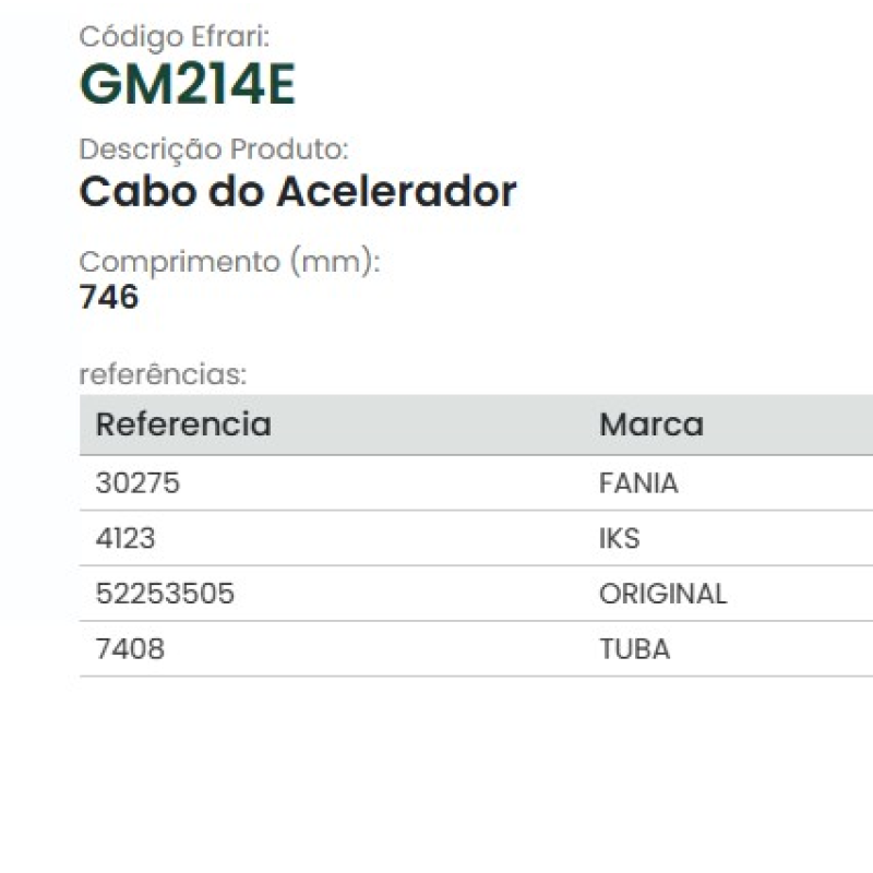 Cabo Acelerador Gm214e Efrari