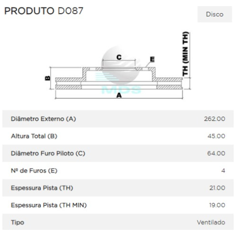 Disco Freio Diant Mds