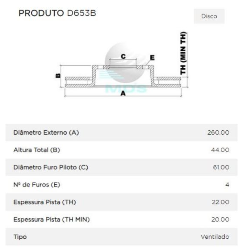 Disco Freio Diant D653b Mds