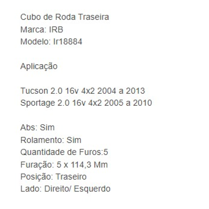 Cubo Roda Ir18884 Irb