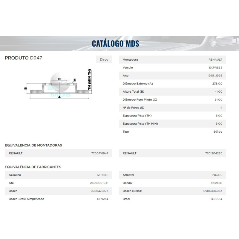 Disco Freio Diant Mds