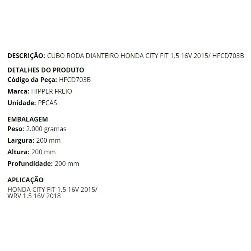 Cubo Roda Diant Hf