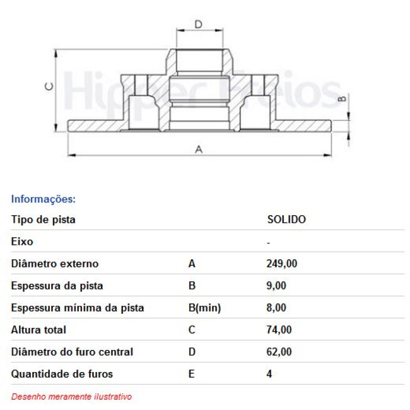 Disco Freio Tras C/cubo Hf751d Hf