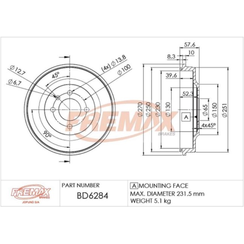 Tambor Freio Bd6284 Fremax