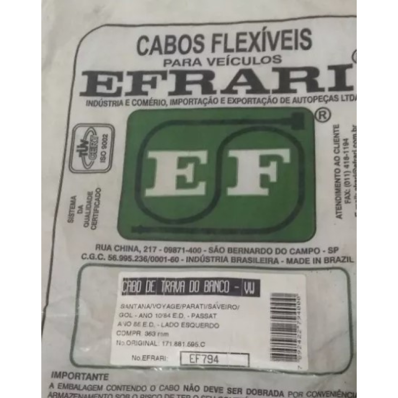 Cabo Trava Banco Esq Ef794 Efrari