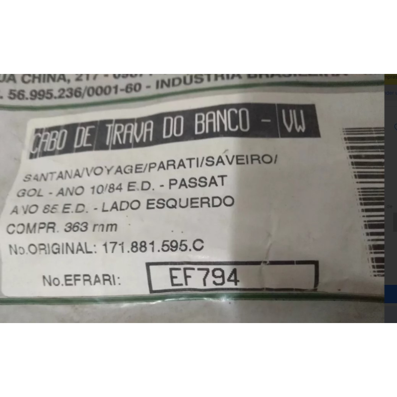 Cabo Trava Banco Esq Ef794 Efrari